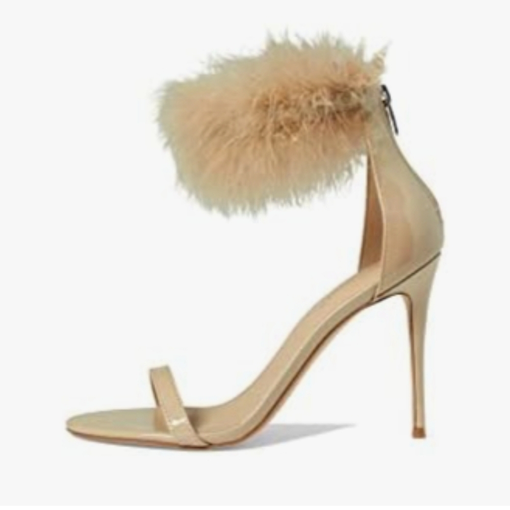 Marc Fisher Genivy Nude Patent Stiletto Heels with Fur Ankle Trim Nwt Size 8